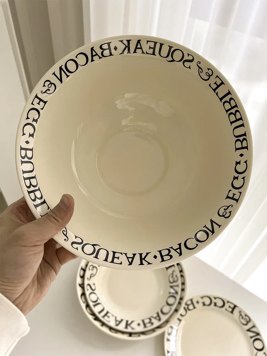 Vintage Alphabet Ceramic Plate Set - 8'' Breakfast Plate & 10'' Flat/Soup Plate, Creative Letter Tableware for Home Use