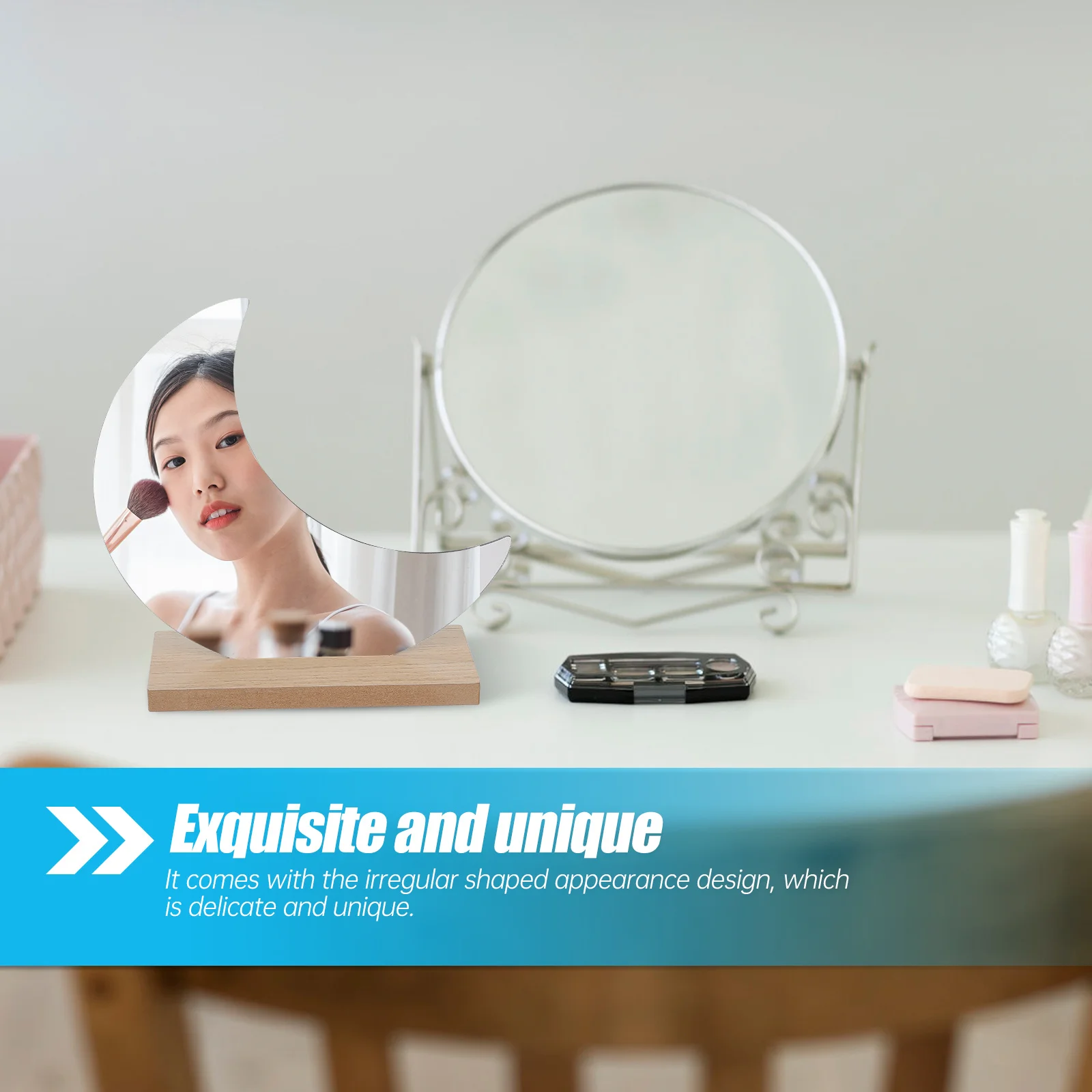 1Pcs Woman Makeup Mirror Decor Creative Shaped Lightweight Portable Desktop Mirror for Home Bedroom Vanity Decor