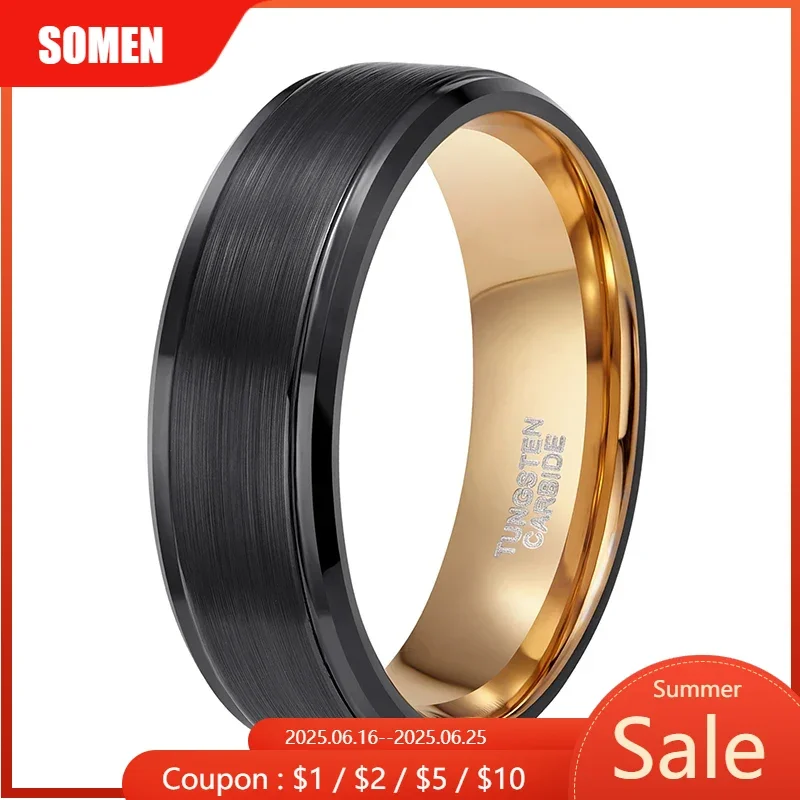 

Somen Men 8mm Black Tungsten Carbide Ring Brushed Rose Gold Color Inlay Vintage Wedding Band Engagement Rings anillos hombre