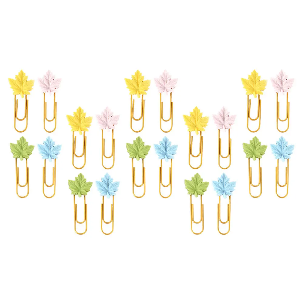 20개 단풍잎 책갈피 종이 클립 컬러풀 메탈 플래너 바인더 클립 장식용 사무실 학교 용품 플래너 종이 클립
