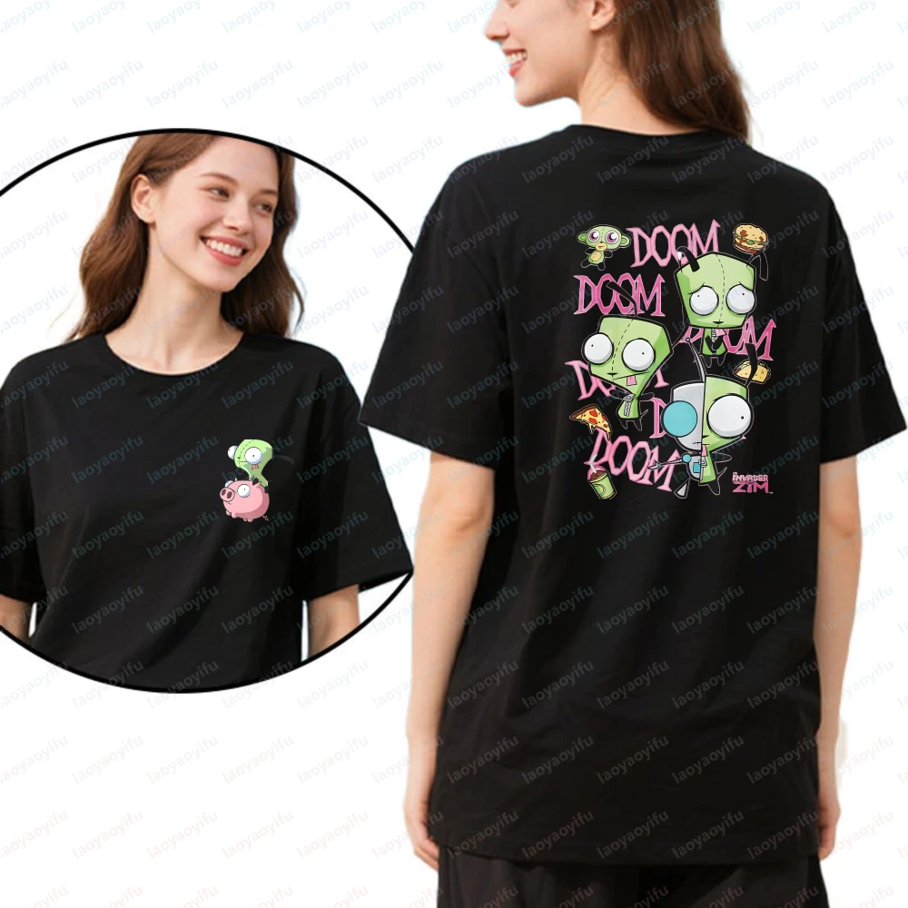 

Fashion Invader Zim Doom Doom Doo Doo Pattern Cartoon Characters Unisex Cotton T-Shirt Casual Summer Wear Trendy Graphic Tee