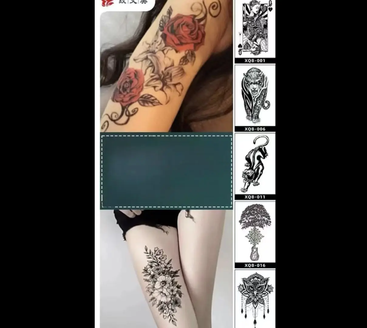 Factory Wholesale Cross Border Black And White Flower Tattoo Stickers Full Arm Customizable With Pictures Plain Flower Animal Co view 2
