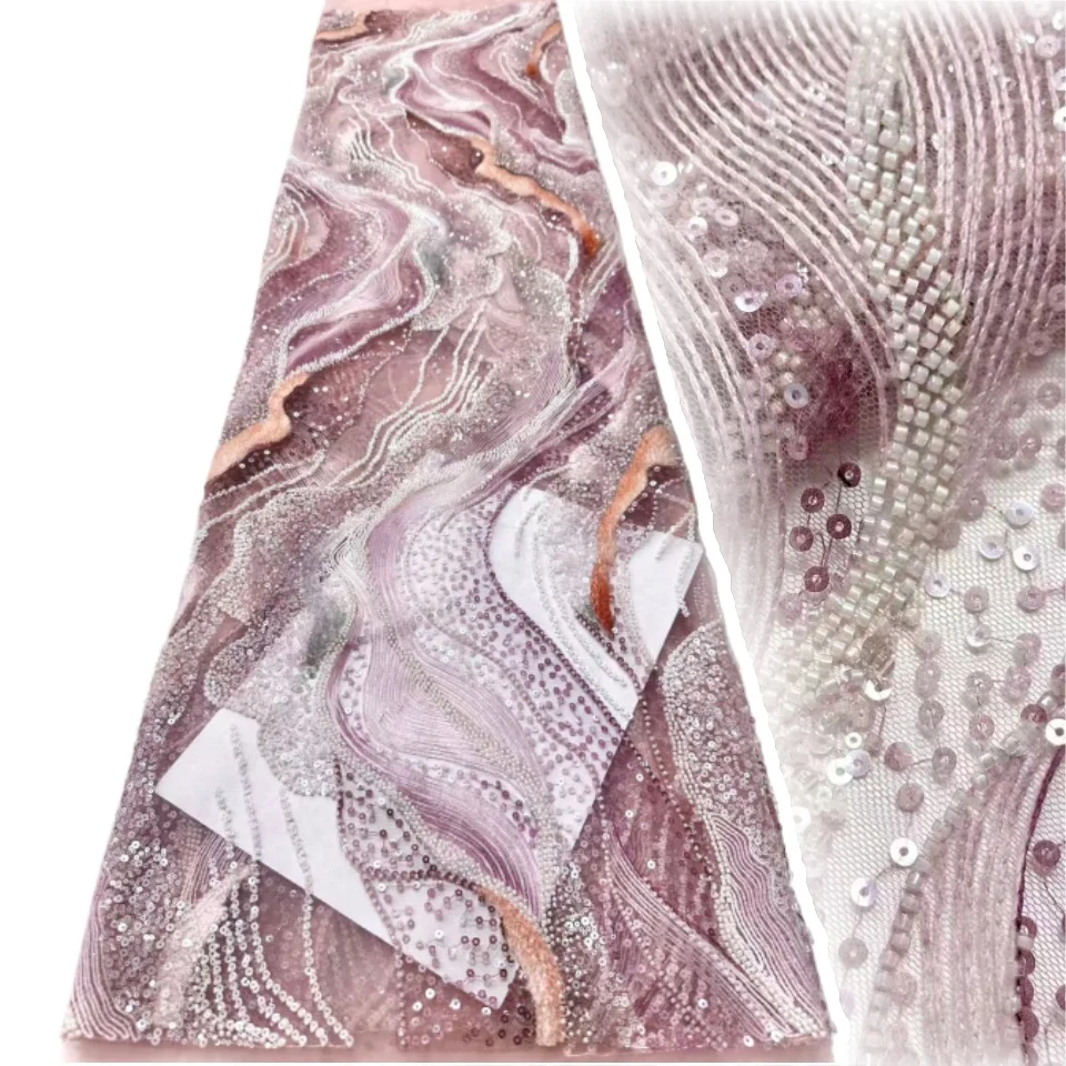 

Роскошная французская сетчатая кружевная ткань с бусинами, 2021, высокое качество, африканское кружево с блестками для женщин, свадебные платья, шитье AH1652