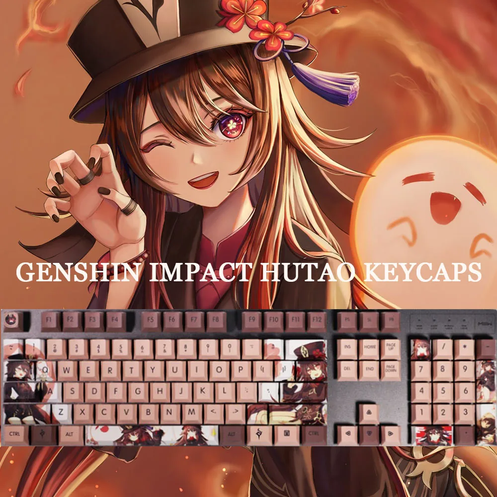 

108keys Beauty Hu Tao Keycaps Mechanical Keyboard Accessories Game Genshin Impact Keycap Cherry Height PBT Keyboard Caps