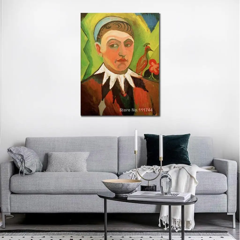 

Modern Paintings of Women Clown Caricature Style Self Portrait by August Macke Art Handmade High Quality