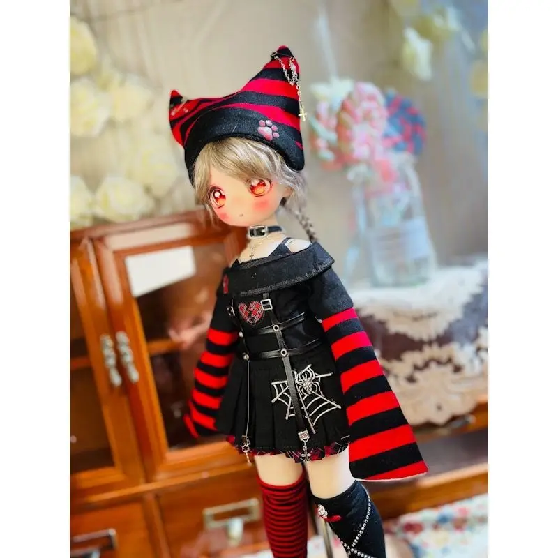 BJD Doll Clothes suitable for 1/4 size Black striped Prison Cat JK suit Doll accessories