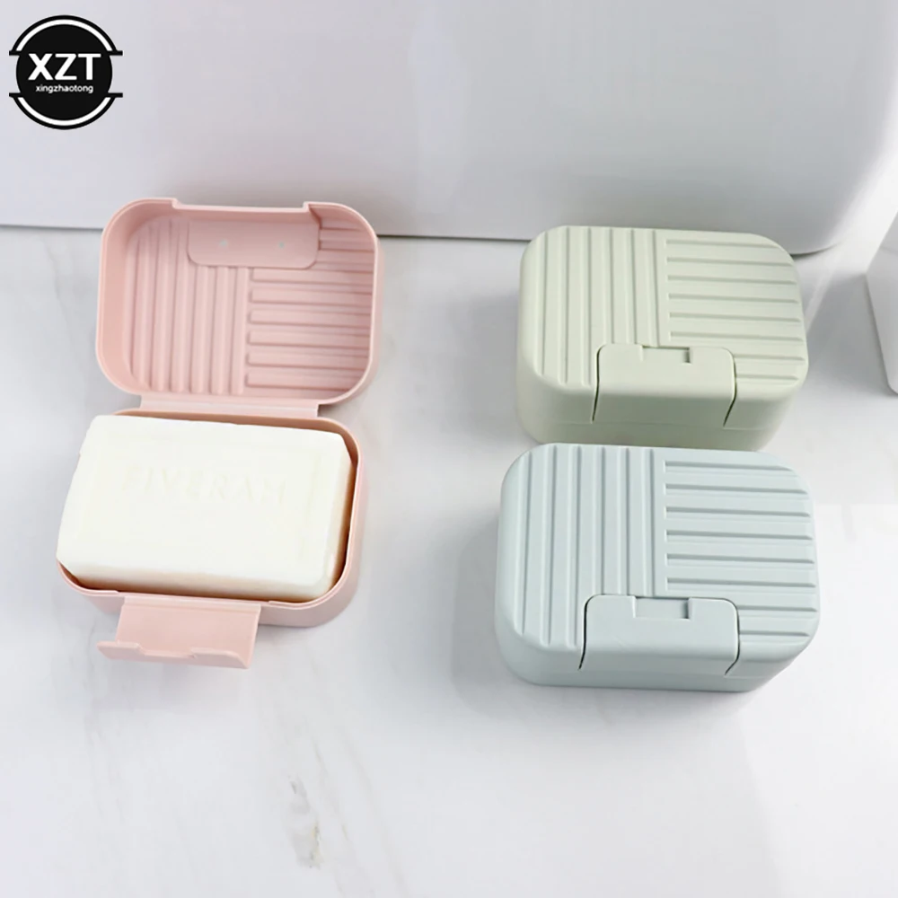 Nordic Style Soap Box Dish Plate With Lid Lock Sealed Travel Portable Soap Case Leakproof Container Holder Bathroom Soap Storage