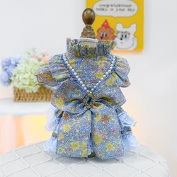 1PC pet clothing Spring and Autumn Baroque pearl floral princess skirt suitable for small and medium-sized dogs