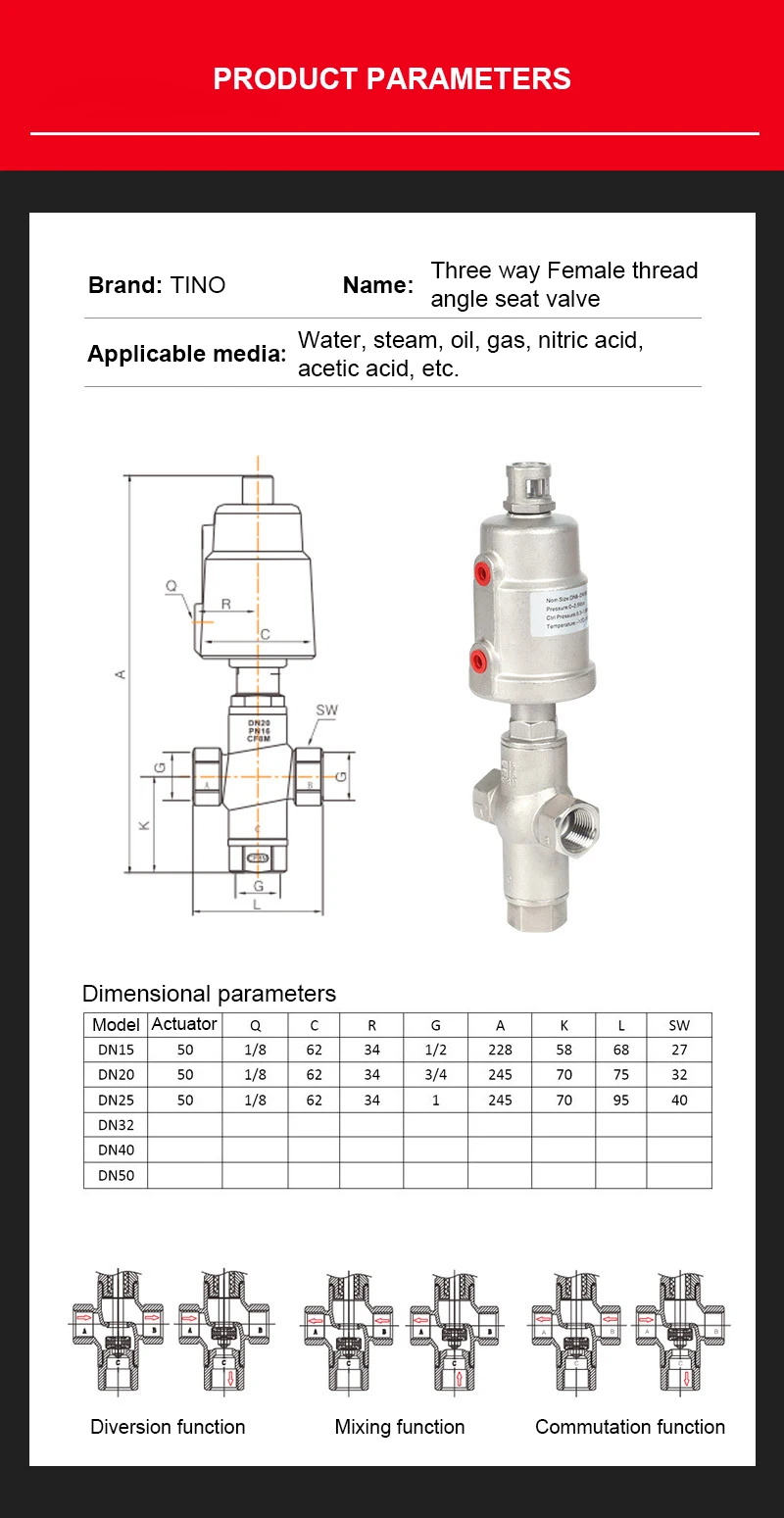 Elettrovalvola Angle Seat Valve 304 Three-way Acqua e vapore — dettaglio 2