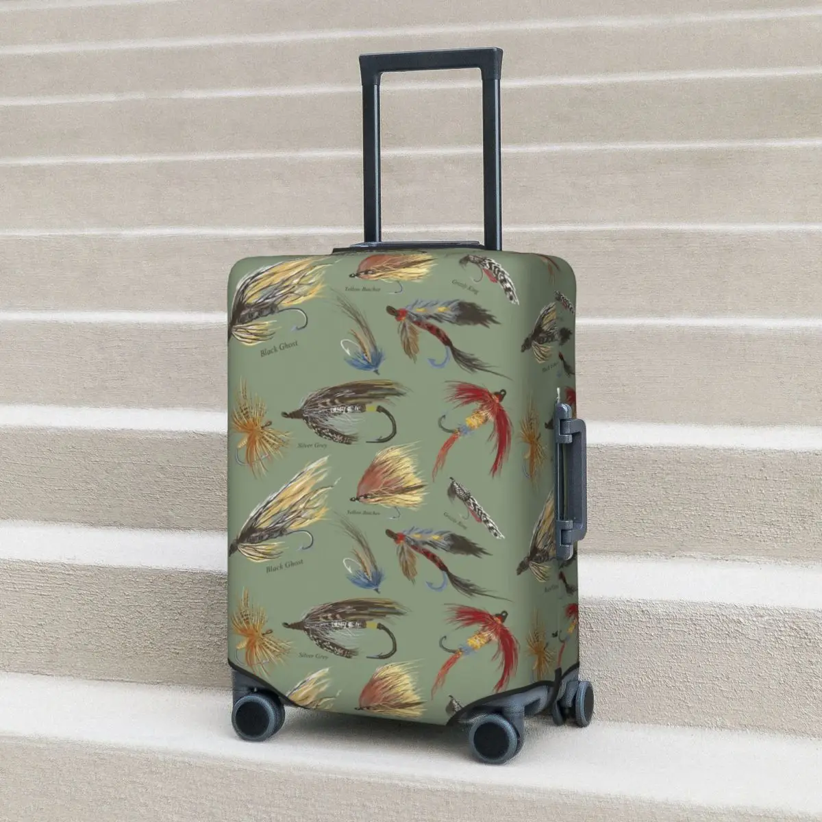 

Fly Fishing With Hand Tied Flies Suitcase Cover Protection Elastic Travel Luggage Protector Covers for 18-32 Inch