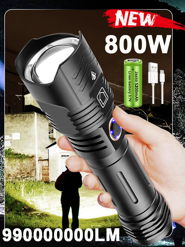 800W XHP360 Super Powerful LED Fashlight 5000M Long Shot Tactical Torch USB Waterproof Lantern Zoom Lantern 990000LM for Camping