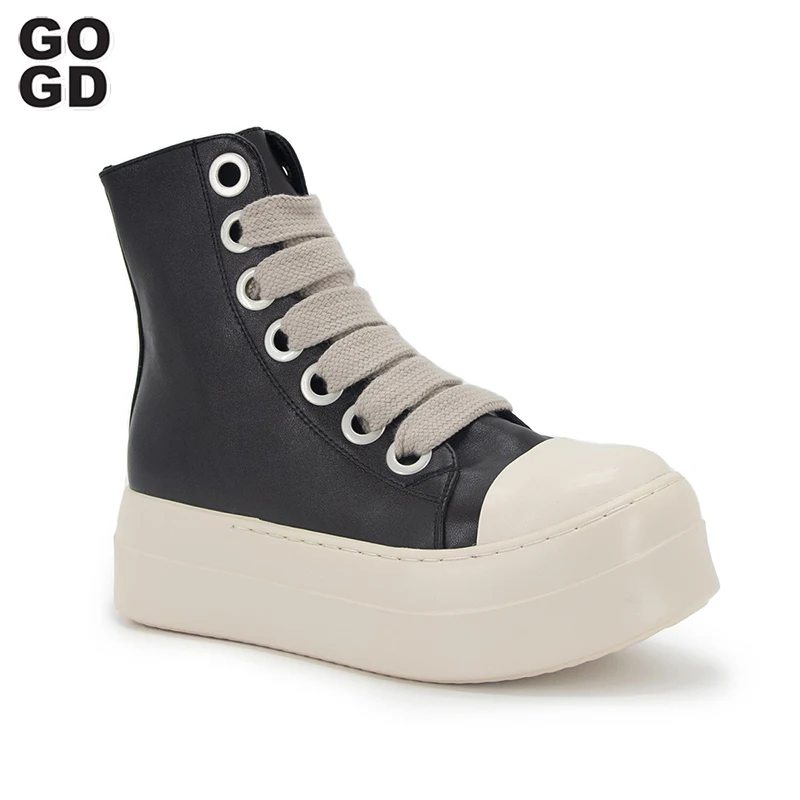 

GOGD Platform Fashion Women's Ankle Boots Casual New 2023 Casual Trainers Sneaker Round Toe Lace-Up Street Style Zip Flats