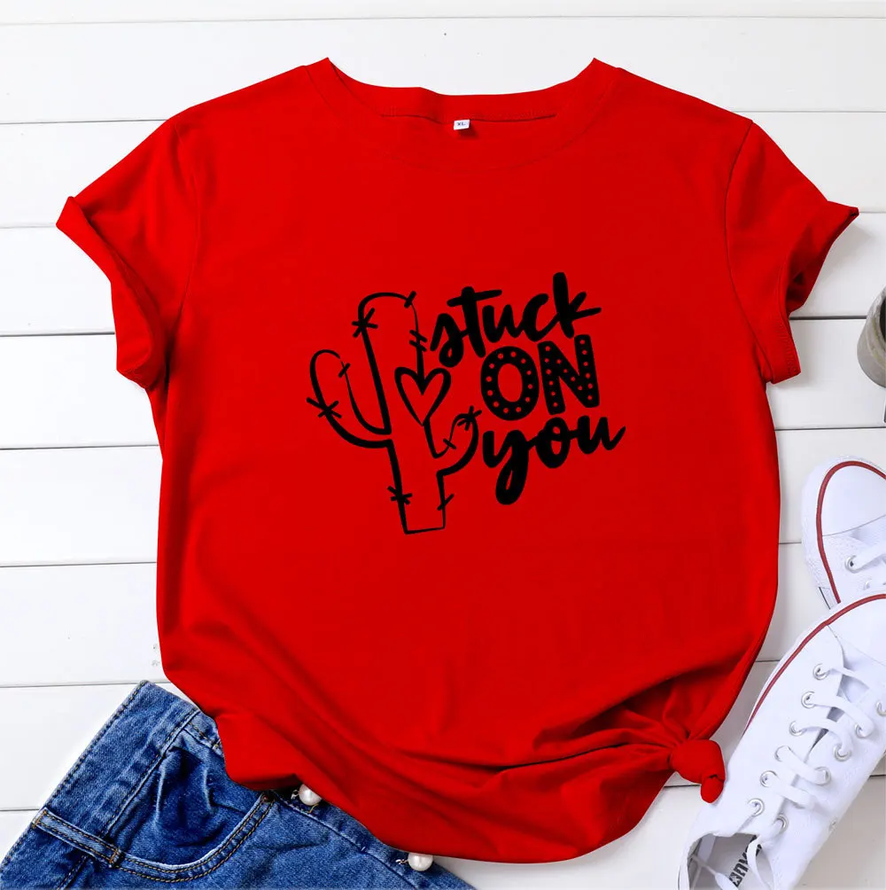 

Atuck on You Cactus Print Women T Shirt Short Sleeve O Neck Loose Women Tshirt Ladies Tee Shirt Tops Clothes Camisetas Mujer