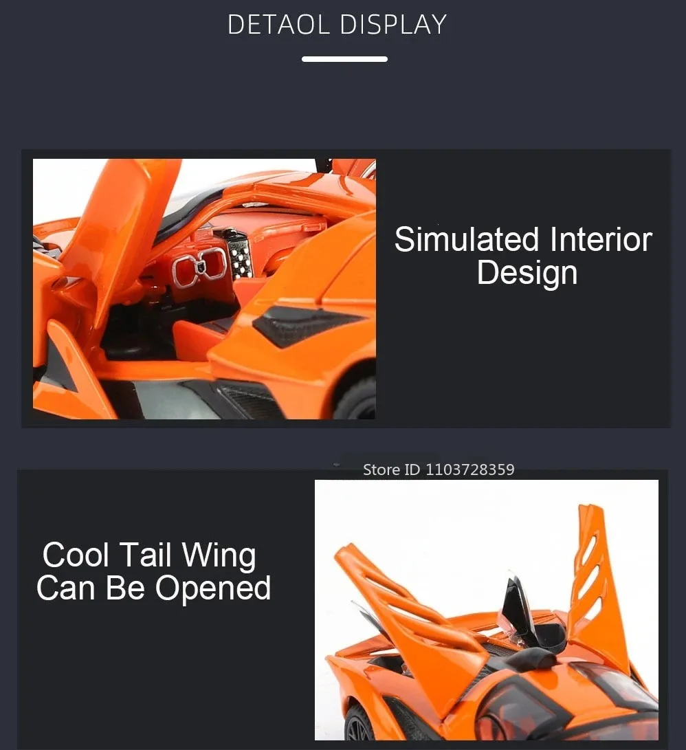 Apollo EVO-modelo de coche deportivo en miniatura, juguetes de aleación, adorno fundido a presión, supercares, puertas con luz de sonido, espalda abierta, regalo para niños, 1:32