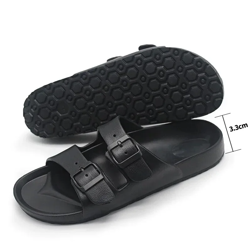 Classic Black Men Sandals Summer Slip on Slippers Beach Adjustable Buckle Strap Male Casual Outdoor Flip Flops 46 47 designer