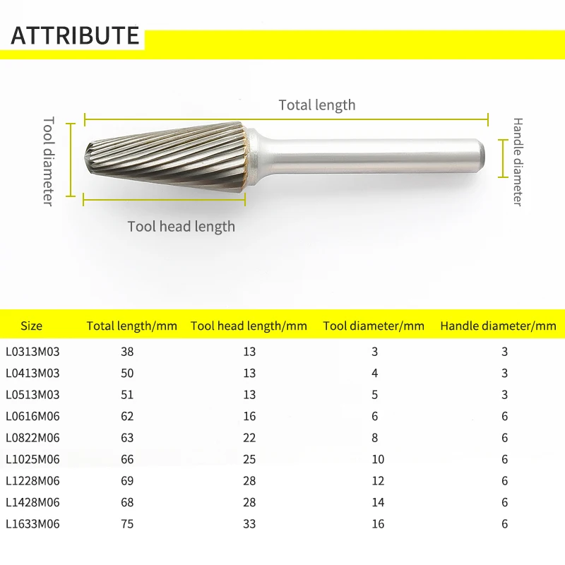 Imagem -03 - L-tipo Tungstênio Aço Duro Liga Giratória Metal Moagem Cabeça Cortador Chato Cônico Cúpula Arquivos Rotativos 1pc