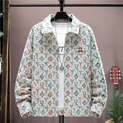 Popular Korean Style Slim Jacket Handsome Cool Lapel Windbreaker Short Men's Floral Suit High-End Coat denim jacket   fashion