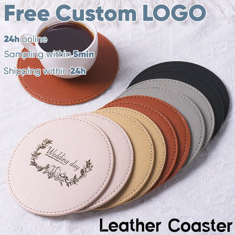 Dessous de verre personnalisé en cuir PU, 5 pièces, 11cm, imperméable, résistant à la chaleur, napperon antiadhésif, tasse de thé, café, comptoir de Bar, décoration de la maison