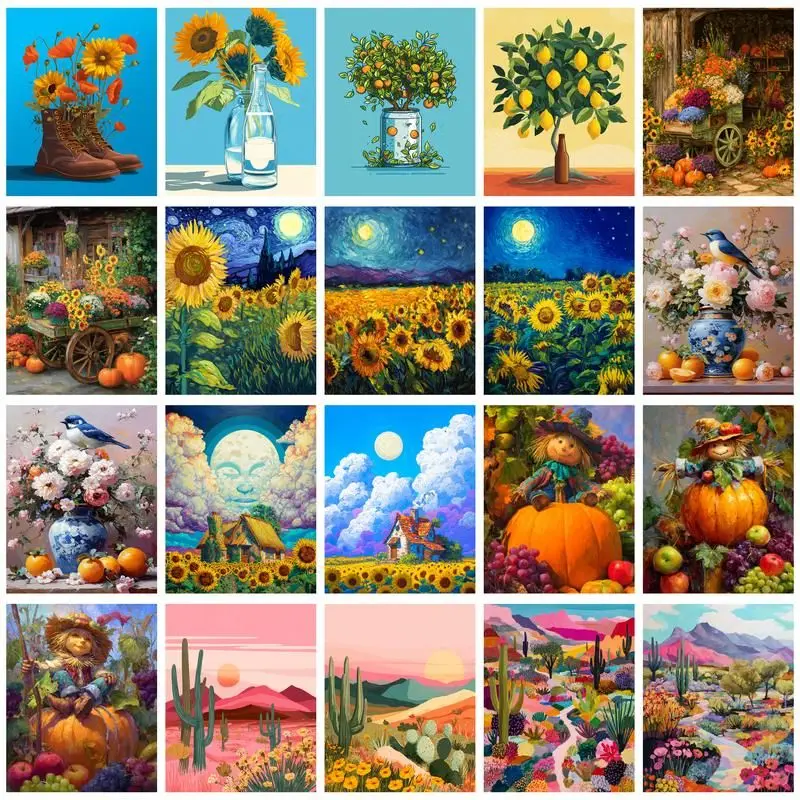 

CHENISTORY Paint By Number Sunflower Hand Painted Paintings Drawing On Canvas Pictures By Numbers Kits Home Decor