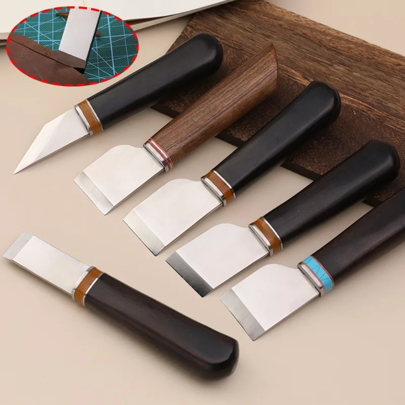 

1pc Leather Skiving Knife Professional Leather Craft Cutting Knife DIY Craft Knife Sharping Skiving Tool with Wooden Handle