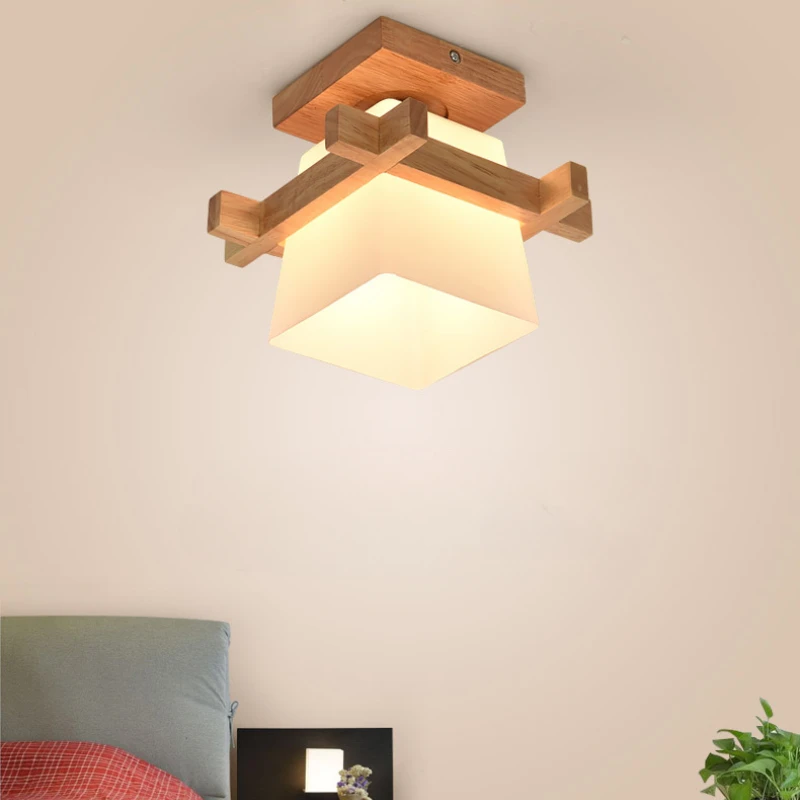 الحد الأدنى الزجاج الصلبة الخشب ضوء السقف النمط الأمريكي عبر على شكل مصابيح شرفة المدخل الفن تركيبة إضاءة السقف #4