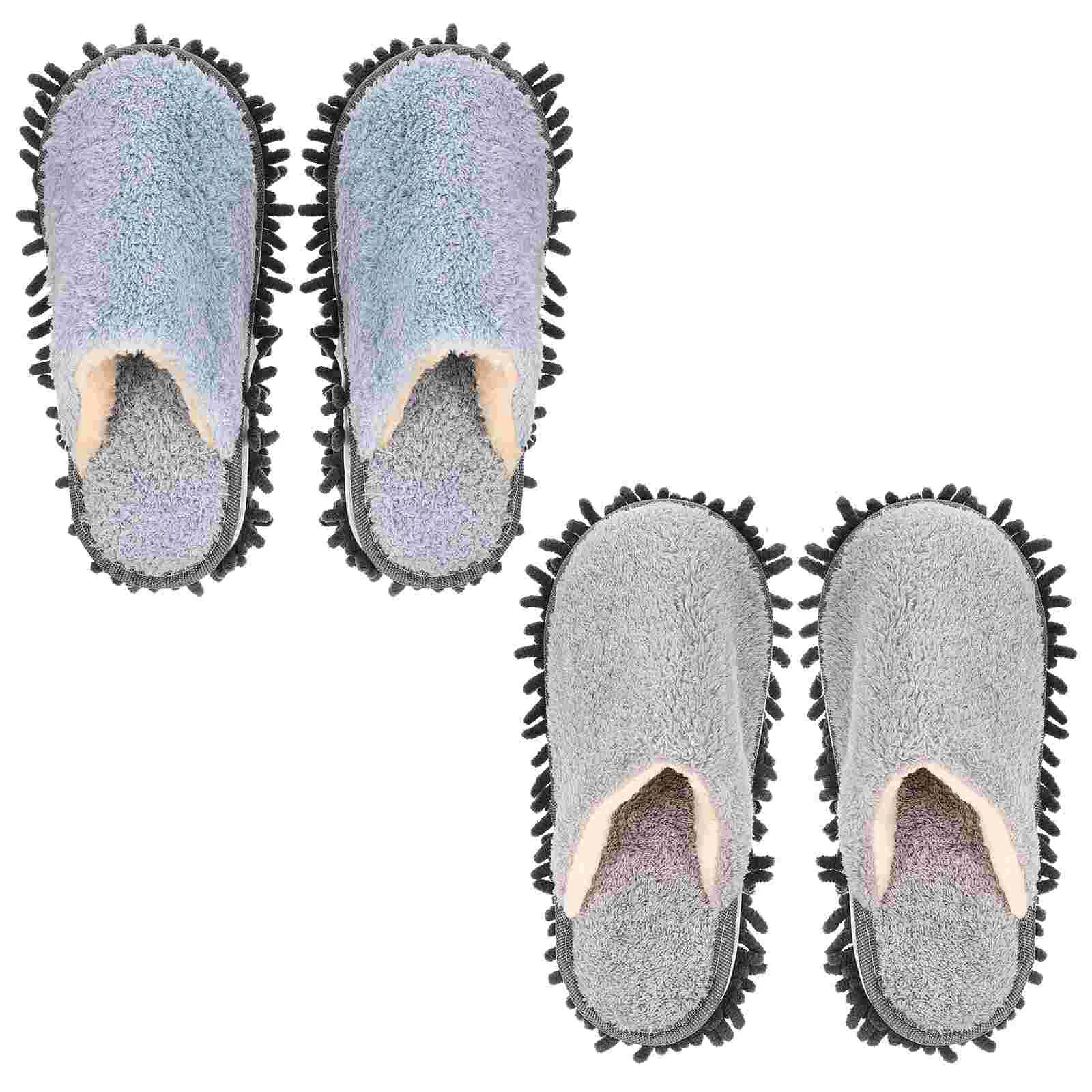 2 Pairs Slippers Washable Mop Shoes for Floor Women Convenient Hair Sweeping Cleaning Dust Reusable