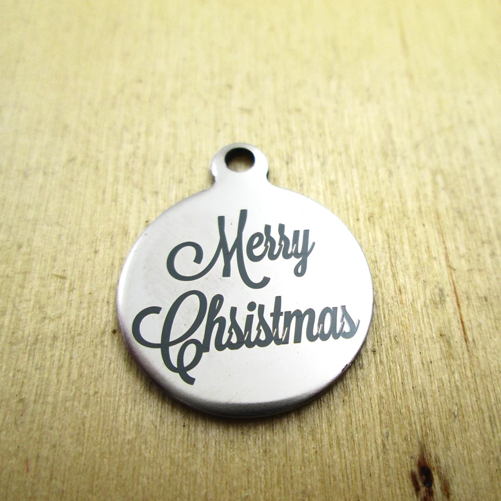 20pcs--merry chsistmas stainless steel charms - Laser Engraved - Customized - DIY Charms Pendants