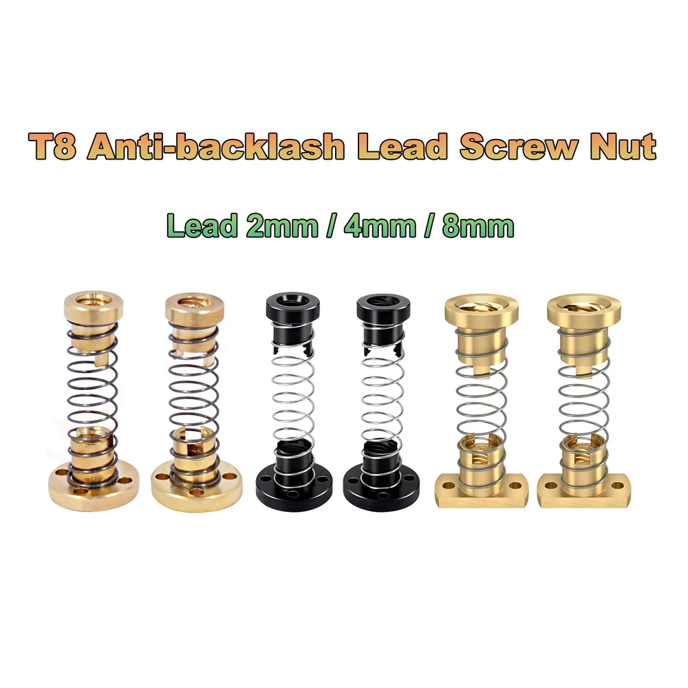 2 Sets T8 Anti-backlash Lead Screw Nut Brass POM Lead 2mm 4mm 8mm For Ender 3 CR10 T8 Anti Backlash Spring Nuts 3D Printer Parts