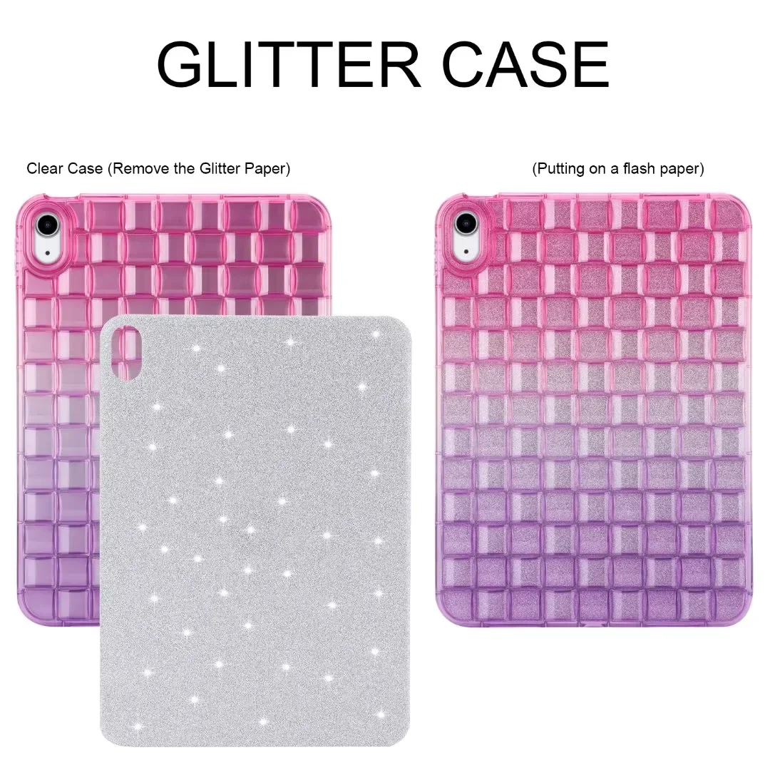 Kids Case for iPad Pro 11 4th 3th 2th 1th 10th 10.9 inch Acrylic TPU Ice Cube Gradient Colour Glitter Cover for iPad Air 4 5