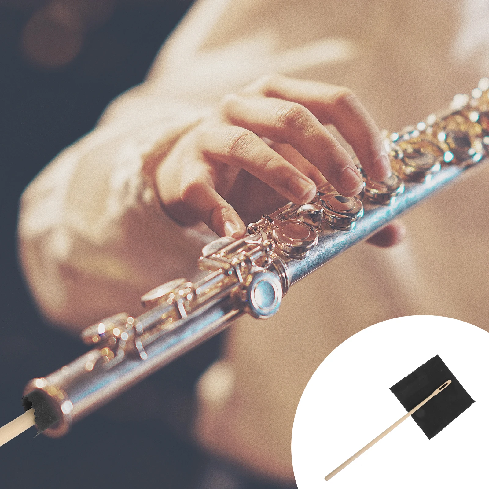 

1 Set Rod Flute Cleaner Kit Polishing Cloth Wind Instrument Maintenance Tool Portable Lightweight Durable For Saxophone Clarinet