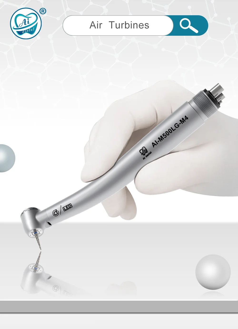 Dental High Speed Hand Piece LED Self-Luminous Air Turbine Handpiece 2 Holes 4 Holes Dentist Chair Parts Small Head M500LG