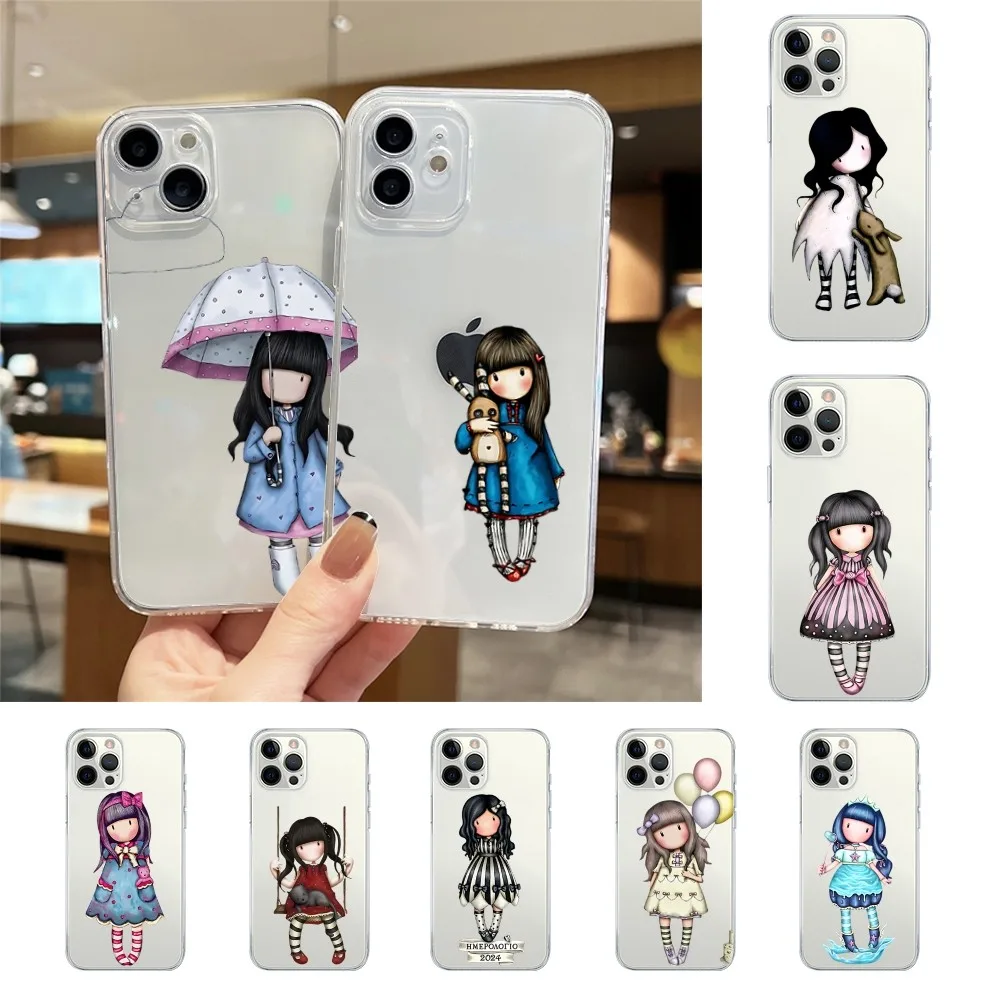 Lovely S-Santoro G-Gorjuss Phone Case For Iphone 15 11 13 14 Pro Max 7 8 Plus X Xr Xs Max 16pro 12mini Transparent Cover