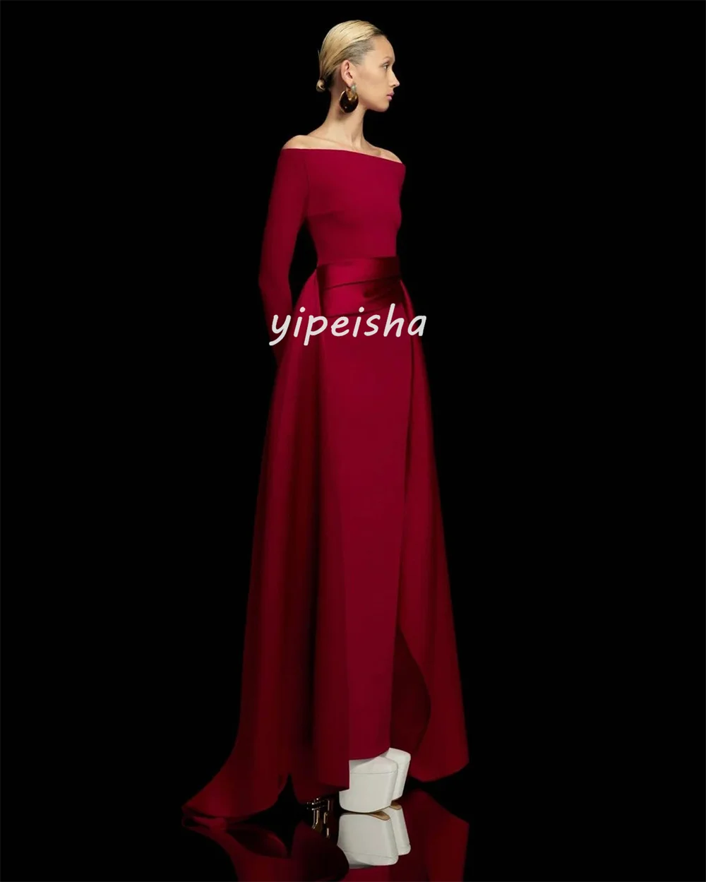 Customized Modern Style Elegant Jersey Pleat Straight Off-the-shoulder Long Dresses Bespoke Occasion Dresses High Quality Formal