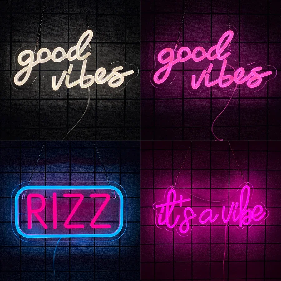 

Неоновая вывеска Rizz, светодиодная неоновая вывеска с хорошей вибрацией для мужской пещеры, спальни, гардеробной, декора бара, украшения для домашней вечеринки