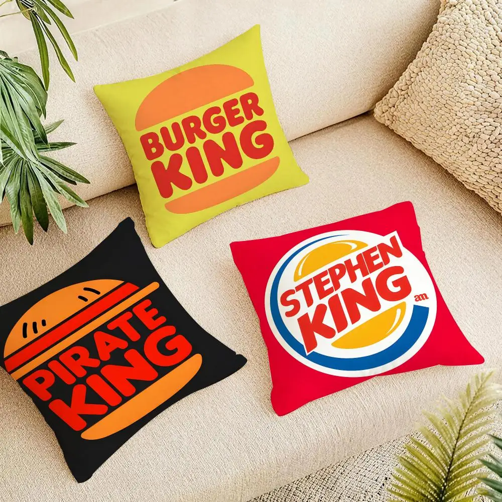 Fast Food Burger King Cushion Cover Short Plush Pillowcase, Washable Wrinkle Resistant Cover for Bedroom Gift