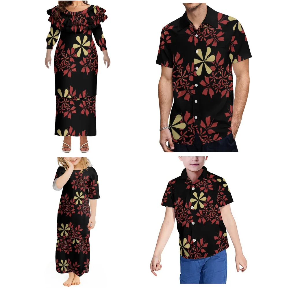 

Кружевное утягивающее пулеasi со средними рукавами и листьями лотоса, женское платье в полинезийском стиле, платье для родителей и детей на заказ, мужская рубашка, платье для девочек