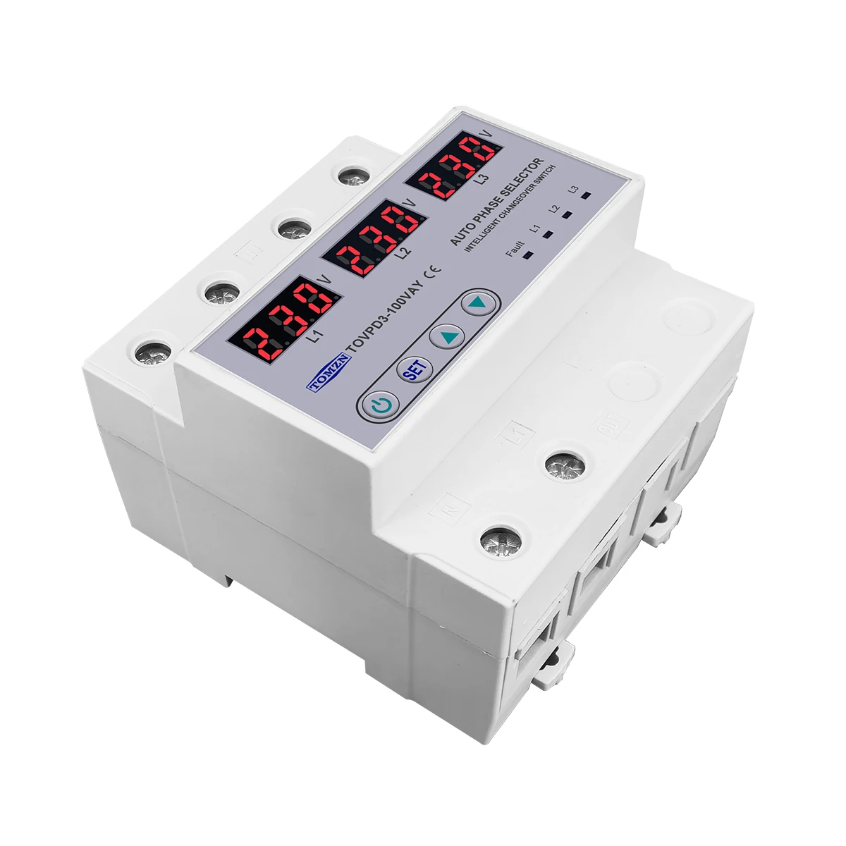 100A 3 phase 3P+N Din rail phase selector Voltmeter with adjustable Over and Under Voltage protection Monitor Relays Protector