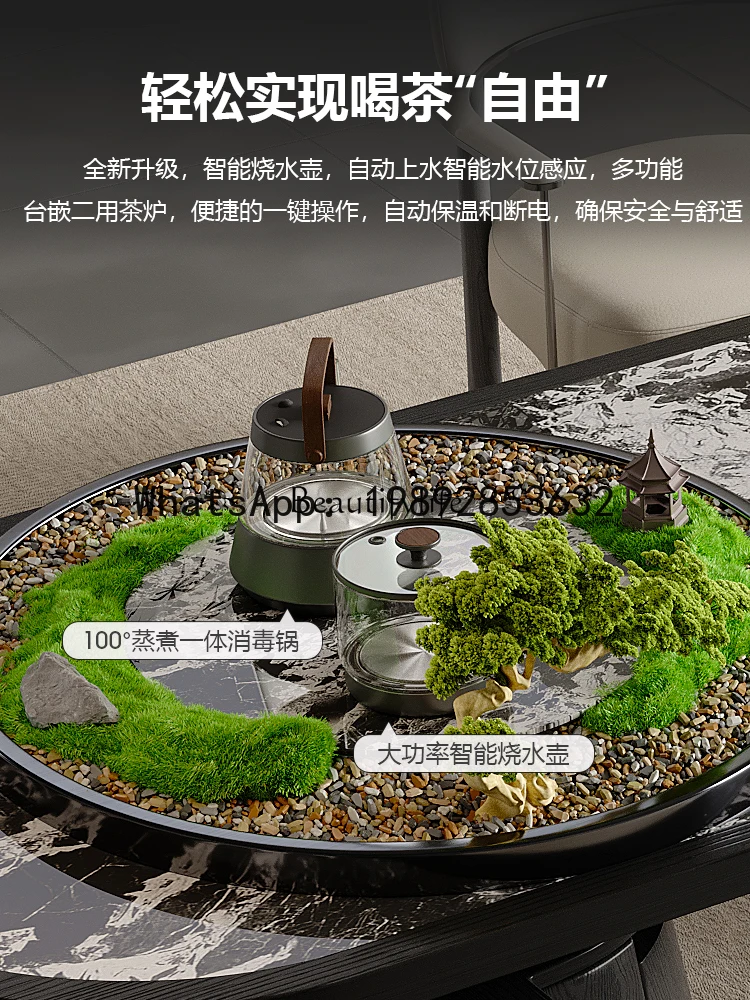 QQ New Chinese rock slab tea table household solid wood tea table designer zen office tea room large board table image 4