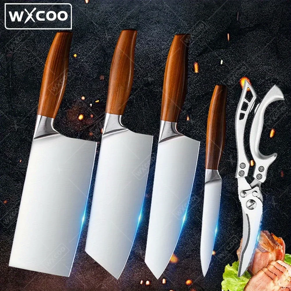 

5 Pcs, Kitchen Chef Knife Set, Stainless Steel Meat Cutting Pig Fish Killing Knife Kitchen Scissor Meat Fruit Duck Fish Scissor