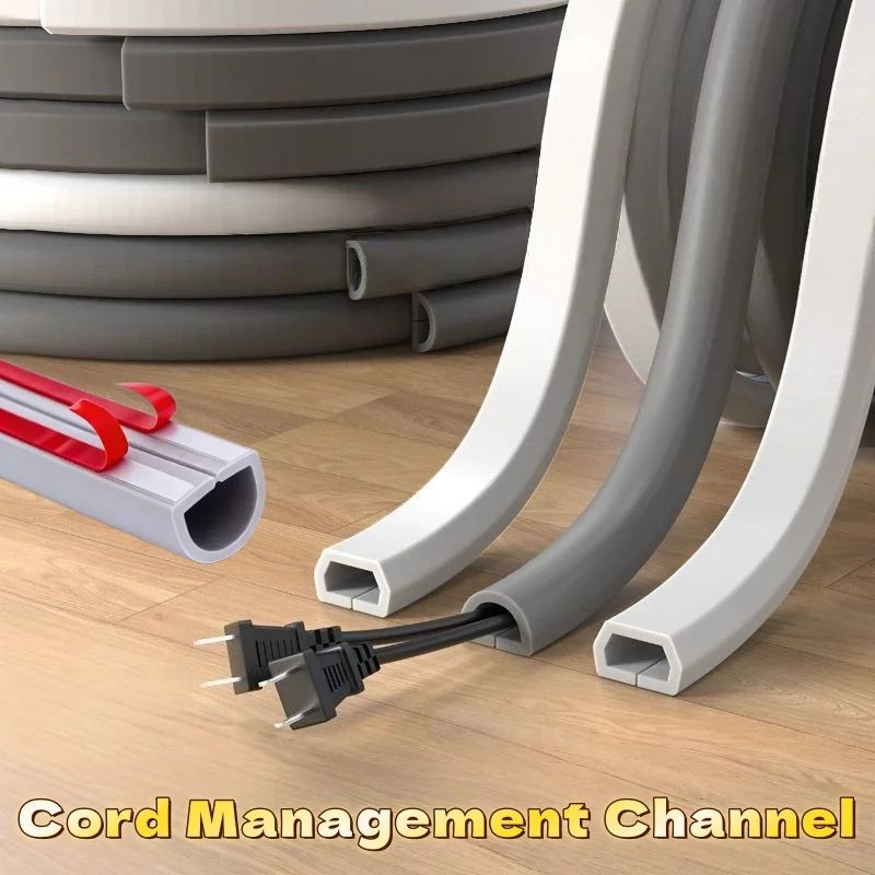 3M/roll Flexible Cord Management Channel,Invisible Decorative Wire Cover, Anti-Step Protector, Adhesive Cable Raceway with Cap