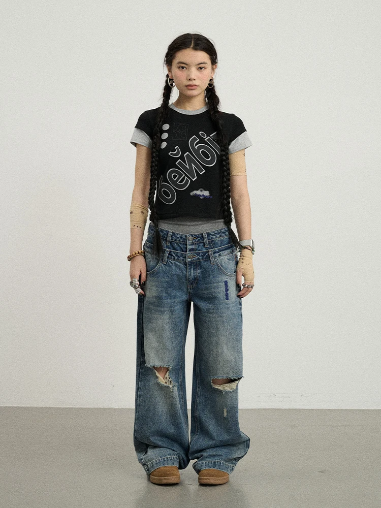 Achihara Cisas Eve Fake Two-Piece ort Sve Summer T-irt Women's ort oulder Fit Cotton Polyester Qui Dry round...