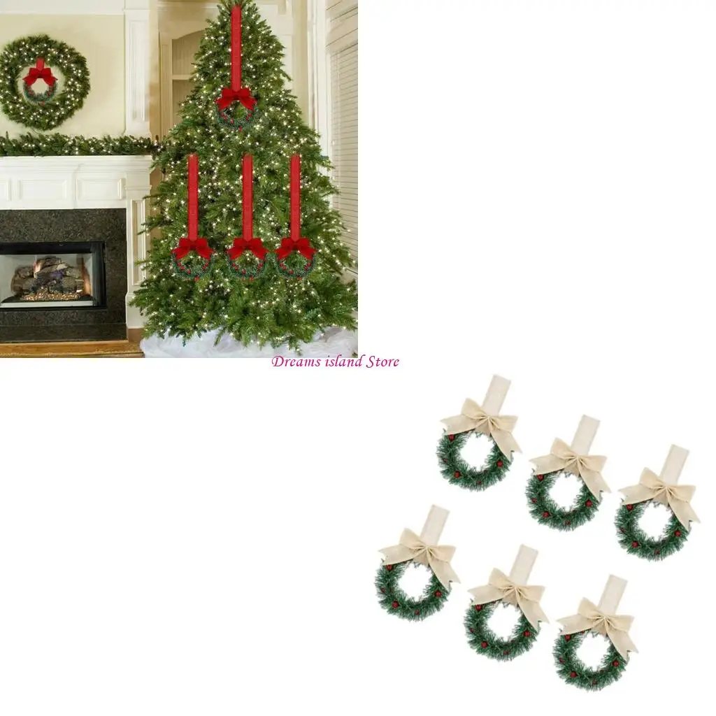 6 piezas bayas artificiales coronas con arcos cinta pequeñas coronas navideñas para gabinete cocina ventana