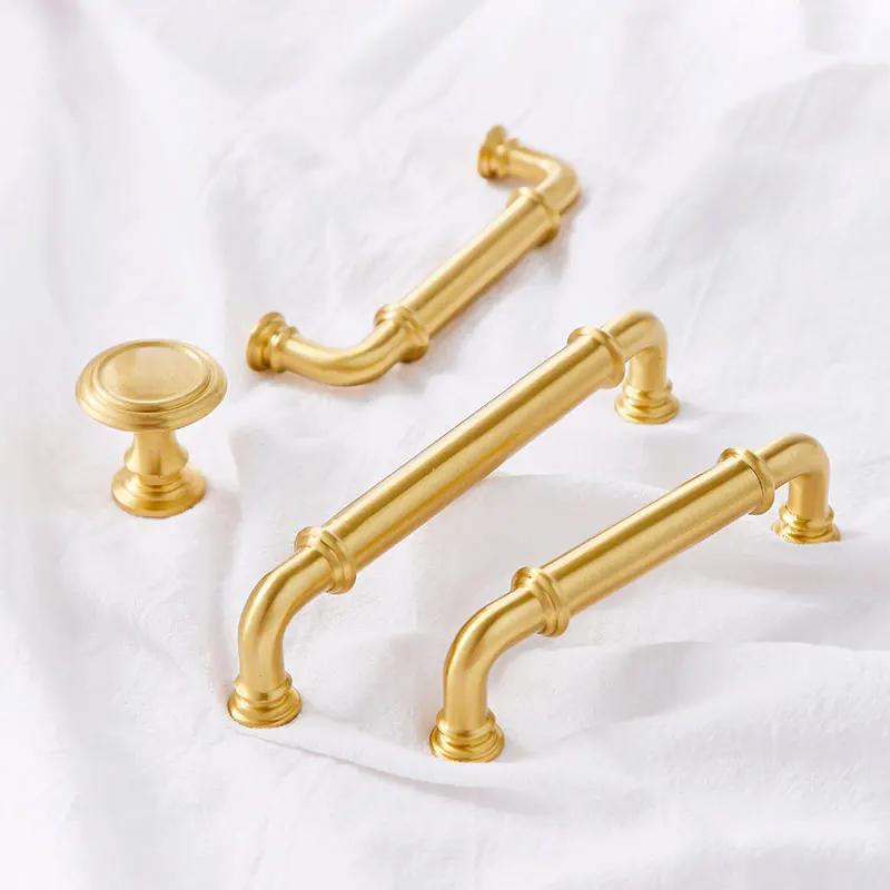 Bright Gold Cabinet Handles Solid Brass Kitchen Cupboard Door Knobs Wardrobe Pulls Drawer knob Light Luxury Furniture Hardware