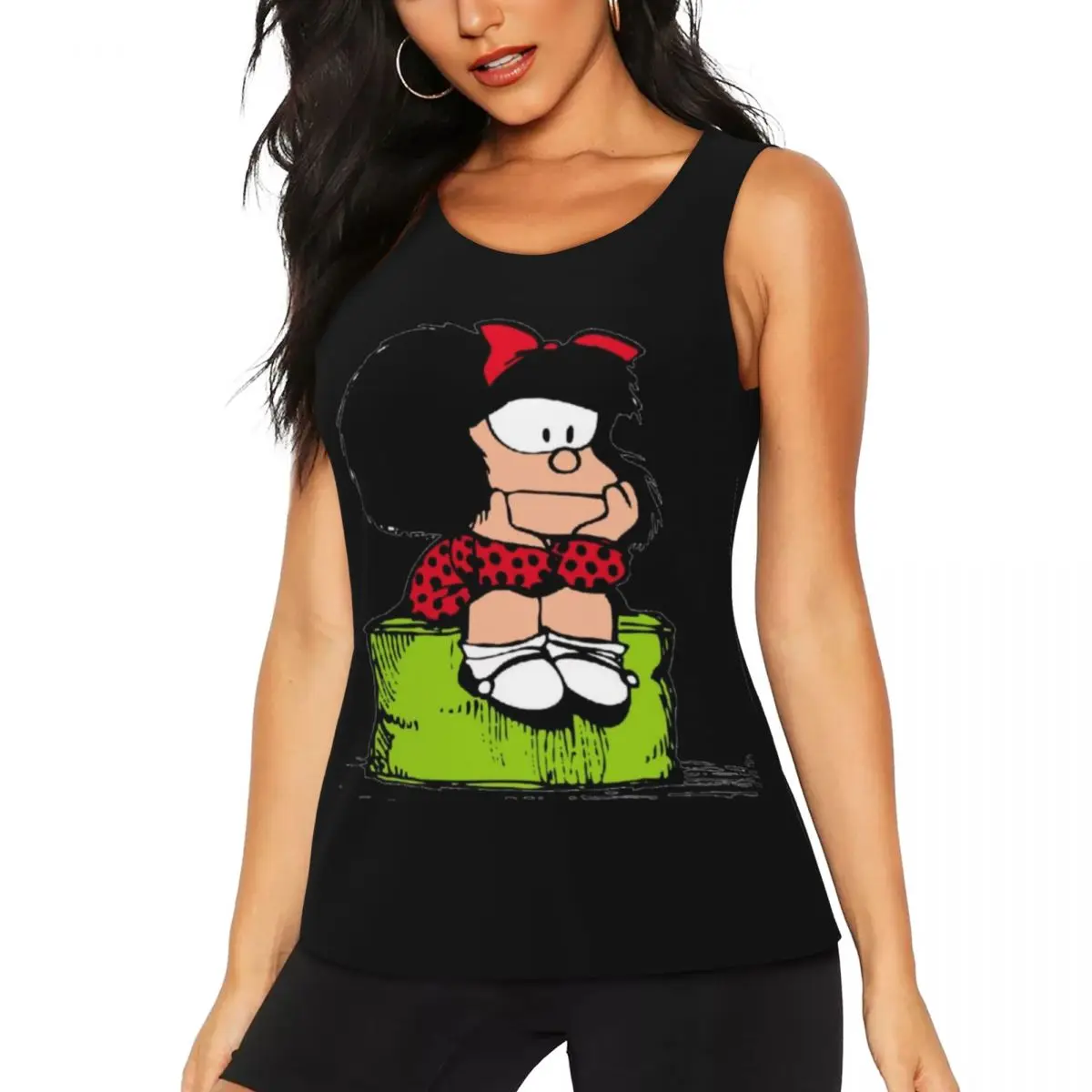 Custom Mafalda Thinking Yoga Shirt for Women Quino Comic Cartoon Athletic Workout Running Tank Tops