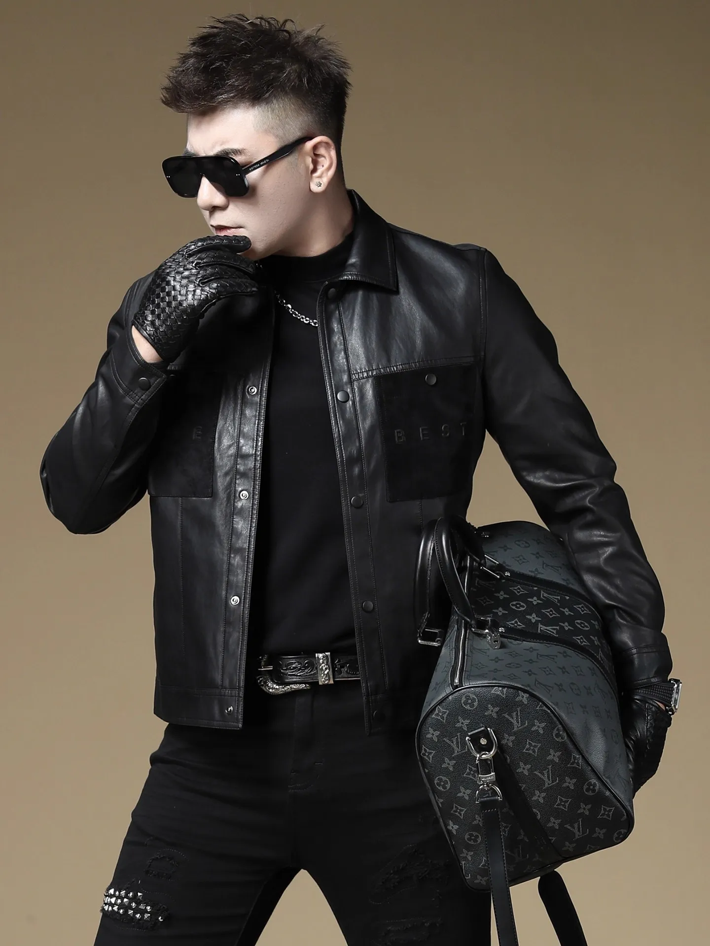 

Модный кожаный мужской джерт, новинка 2025, осенний модный брендовый джерт с отложным воротником, мужская верхняя одежда, ветрозащитная повседневная одежда