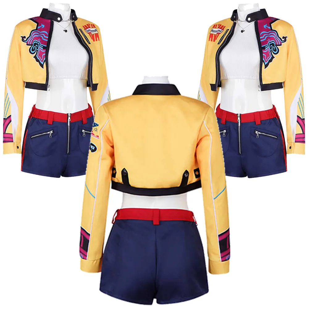 2025 الكرتون شيطان هنتر من KPop تأثيري رومي السراويل العليا تمويه لعب الأدوار طقم ملابس هالوين كرنفال الدعاوى للنساء