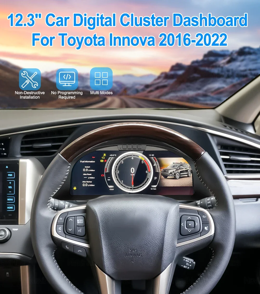 12.3 Inch  For Toyota Innova 2016-2023 Car Digital Cluster Linux System Speedometer Panel LCD Dashboard Instrument