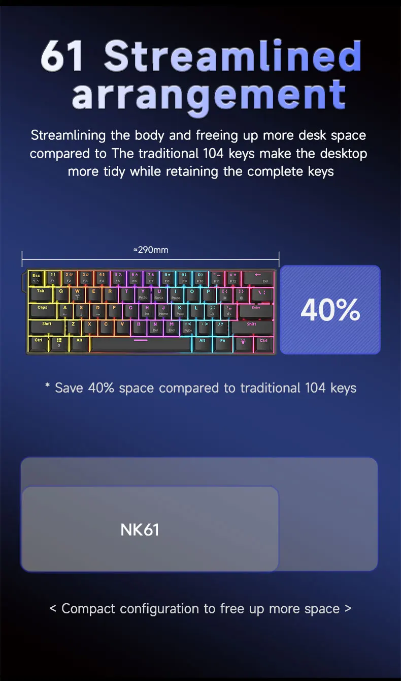 AJAZZ NK61 Kabelgebundene Mechanische Gaming-Tastatur, Unterstützt Vollständigen Hot-Swap, Geeignet für Büroarbeit und Gaming – Detail 5