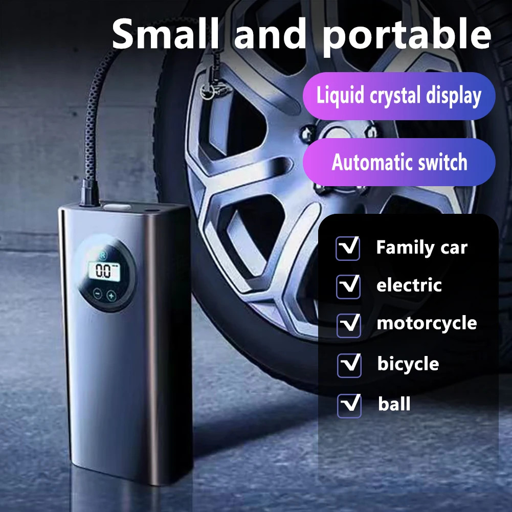 Car Air Pump Electric Air Compressor Portable Mini Self Propelled Tire Pump Handheld Wireless Digital Display Charging Pump