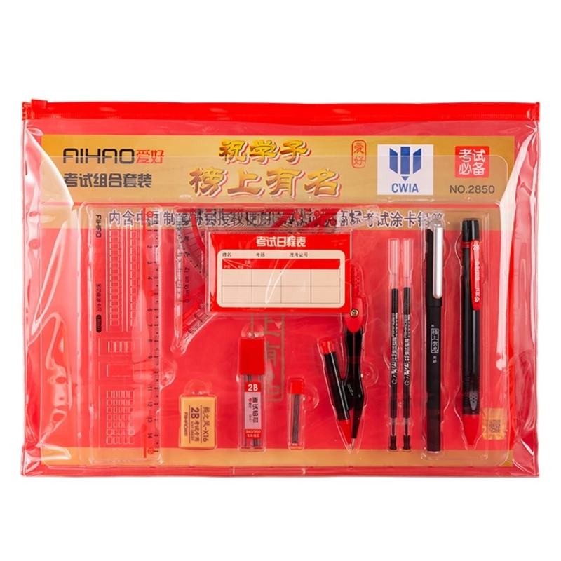 Geometry Set Math Set Drawing and Protractor Set with Gel Inks Pen/Eraser/Rulers for School, Exam Stationery Set